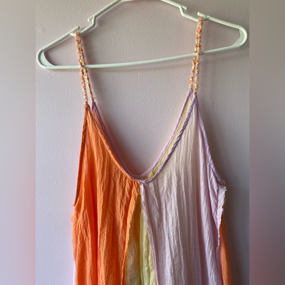 ELAN Colorblock Maxi Dress Size M Swim Cover-Up Beach Pockets Flowy Made in USA - Picture 5 of 11